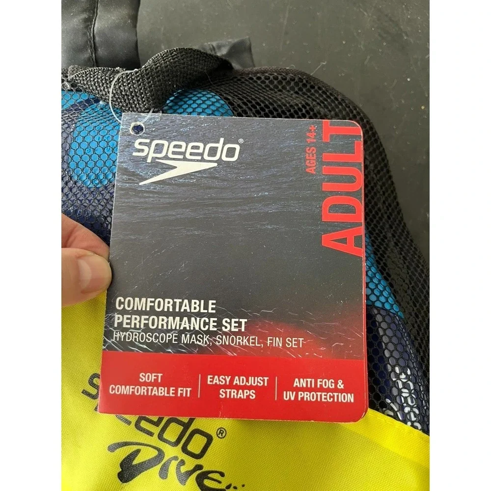 Speedo Dive Snorkeling Gear Set Swim Fins Mask Mesh Bag L Athletic Sporty Adult